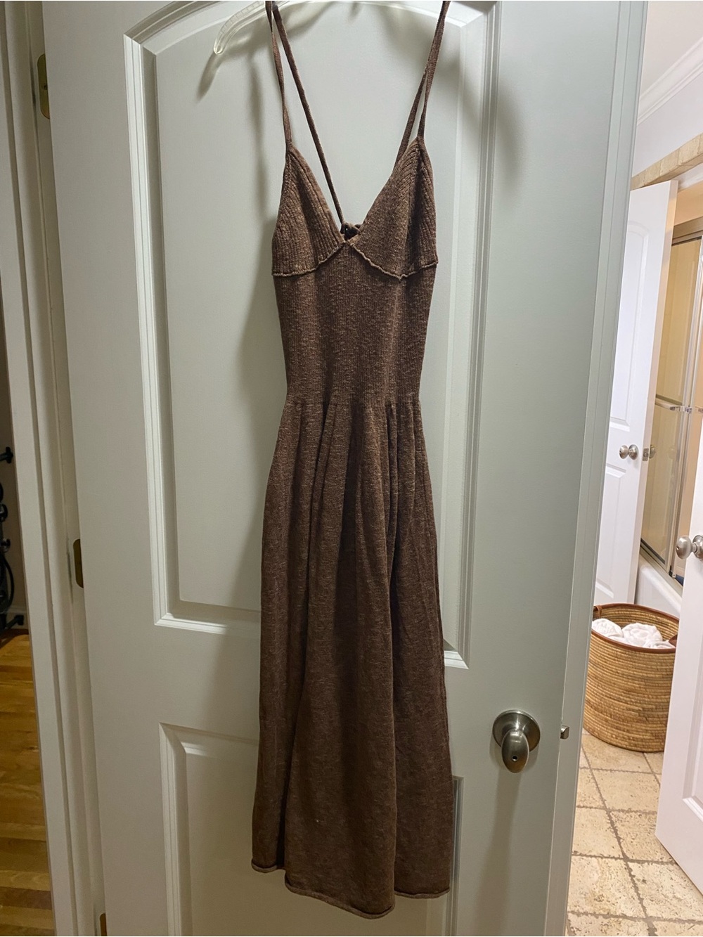 Free People Chocolate Brown Knit Maxi Slip Dress